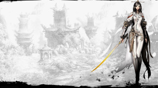 Woman sword snowy castle fantasy - a white outfit holding free wallpaper