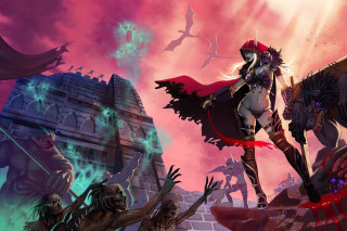 Woman red cape demon castle - her hand and a demon free wallpaper