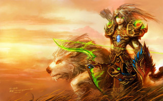 Woman riding lion field grass - elysium free wallpaper