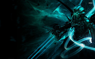 Man sword dark background blue - design free wallpaper