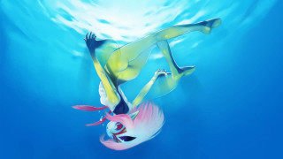 Woman bikini diving water fish - her hand and a fish free wallpaper