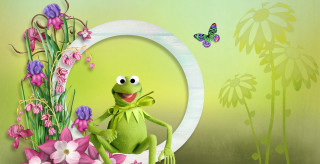 Frog chair butterfly flower green - a storybook illustration free wallpaper