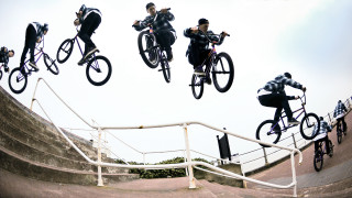 Bike stair riders airborne ramp - a group of people riding free wallpaper