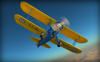 Yellow blue biplane clouds cockpit - cloud below free wallpaper