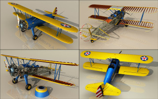 Yellow blue biplane propeller side - the side of the plane free wallpaper for desktop