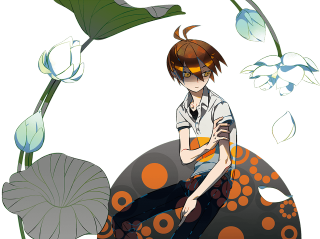Boy sitting rock flower background - orphism free wallpaper