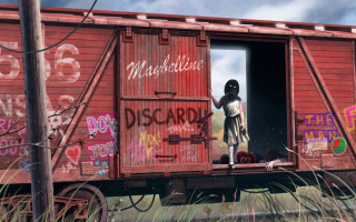 Person standing train graffiti sky - a train car free wallpaper for desktop