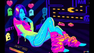 Woman sitting floor computer screen - game art free wallpaper for desktop