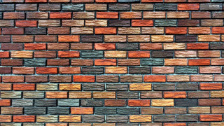 Brick wall colorful cat sitting - cubism free wallpaper