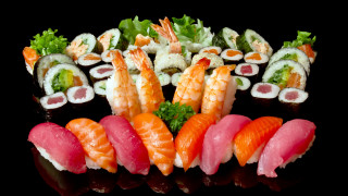 Black table sushi shrimp side - a black table free wallpaper
