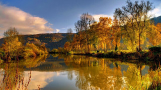River trees grass clouds autumn - anton graff free wallpaper