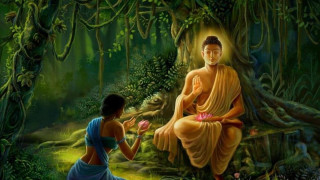 Buddha forest woman kneeling peaceful - classical painting free wallpaper