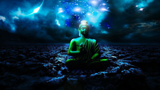 Buddha statue field stars sky - a buddha statue free wallpaper for desktop