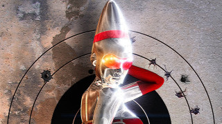 Metal sculpture person rocket red - a rocket free wallpaper
