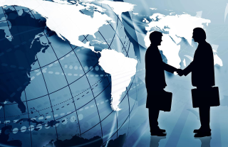 Handshake world map blue background - hand free wallpaper