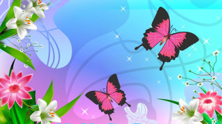 Butterfly flowers blue background glowing - the middle of the picture free wallpaper for desktop