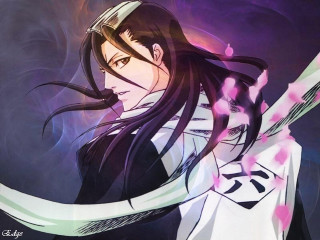 Woman long hair sword purple - shin hanga free wallpaper