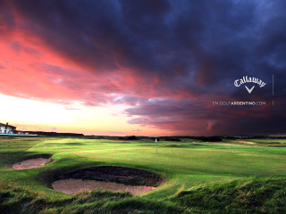 Golf course sunset cloudy sky - a sunset in the background free wallpaper for desktop