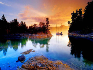 Lake boat sunset clouds autumn - the water and a sunset in the background free wallpaper