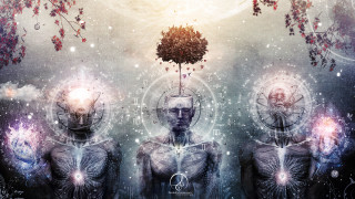 Masked people tree light shining - biomechanical free wallpaper