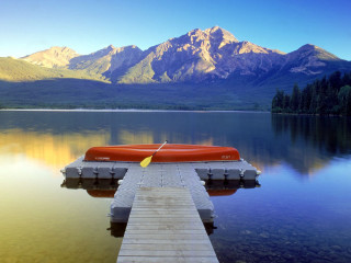 Boat docked pier lake mountains 2 - the dock free wallpaper