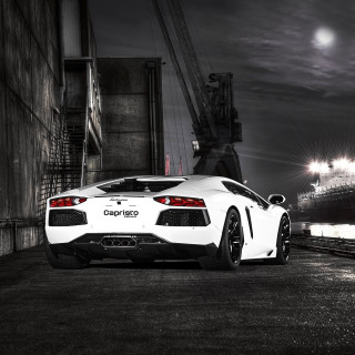 White sports car parking lot 27 - a photorealistic painting free wallpaper for tablet