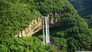 Waterfall forest river bridge cliff - suspended free wallpaper