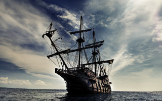 Large ship ocean cloudy sky 4 - the water below free wallpaper