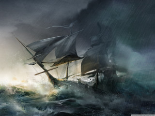 Ship storm lightning cloud painting - lightening free wallpaper