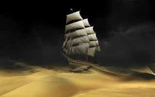 Ship sailing desert dark sky - top of it free wallpaper for desktop
