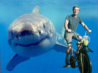Man riding bike shark ocean - mouth free wallpaper for desktop
