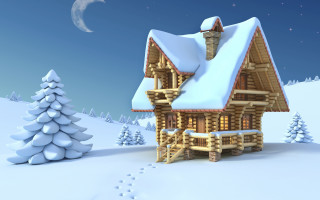 House snow tree moon blue - chris labrooy free wallpaper for desktop