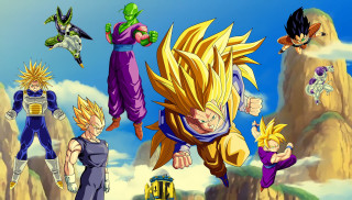 Dragon ball characters flying cartoon - a cartoon style scene free wallpaper