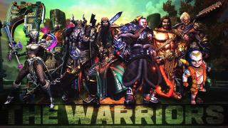 Costumed warriors swords green background - costume free wallpaper