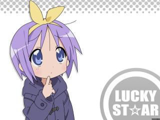 Purple hair girl blue coat - lucky free wallpaper