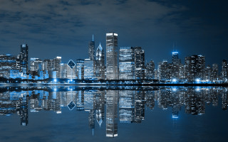 City skyline reflection water night 2 - arlington nelson lindenmuth free wallpaper