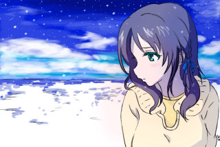 Girl long hair snow sky - white snow free wallpaper