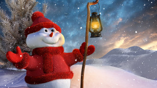 Snowman holding lantern pole snow - photorealism free wallpaper for desktop