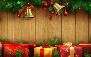 Christmas presents bells pine wooden - a wooden background free wallpaper