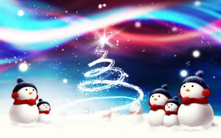 Snowmen christmas tree blue red - a christmas tree in the background free wallpaper