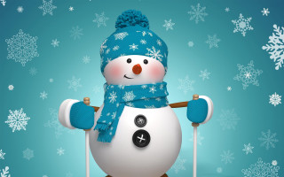 Snowman blue hat scarf skis - a snowman free wallpaper