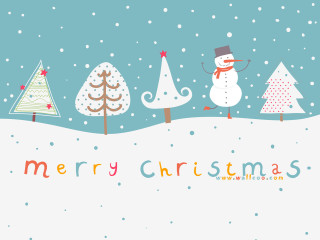 Snowman snow trees snowflakes ground - a storybook illustration free wallpaper