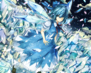 Girl blue dress field flowers - crystal cubism free wallpaper