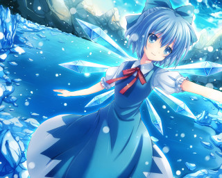 Girl blue dress snow sword - ice free wallpaper for desktop