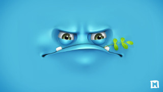 Blue face green leaf mouth - a green leaf free wallpaper