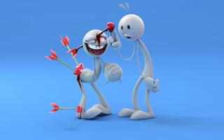 Cartoon characters holding flowers blue - a blue background behind them free wallpaper