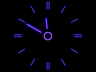 Neon clock black background blue - de stijl free wallpaper