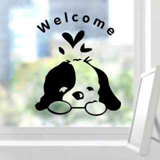 Window dog welcome sign sill - temporary free wallpaper