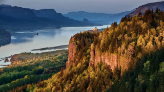 Scenic mountain lake church view - a scenic view of a mountain free wallpaper