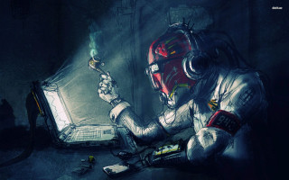 Space suit man laptop flame - a flame free wallpaper